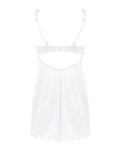 Сорочка Obsessive Amor Blanco underwire chemise & thong,L/XL, біла, мереживний ліф, стрінги в наборі SX1127