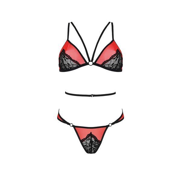 Комплект белья Passion PEONIA SET XXL/XXXL red, бра, трусики SO8468