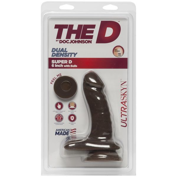 Фаллоимитатор Doc Johnson The D - Super D - 6 Inch With Balls - ULTRASKYN - Chocolate, диаметр 3,8см SO3497