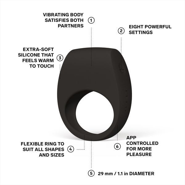 Ерекційне кільце з вібрацією LELO Tor 3 Black, керування зі смартфона SX0700
