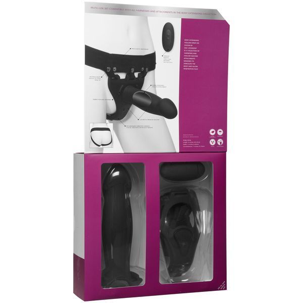 Страпон унісекс Doc Johnson Body Extensions &ndash; Be Risque, вібрація, пульт керування, порожня насадка SO6061