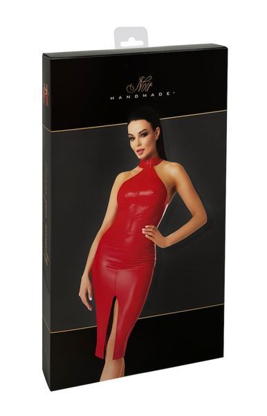 Красное платье из эко кожи Noir Handmade F354 Red powerwetlook dress - S SX2106