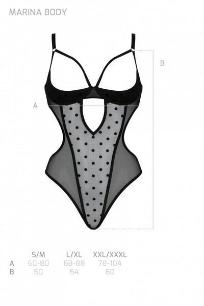 Эротическое боди Passion MARINA BODY, L/XL, black, с открытыми чашками SO9717
