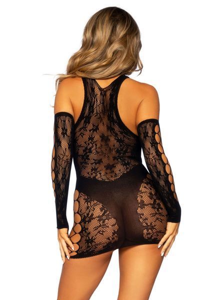 Мінісукня Leg Avenue Mini dress and matching gloves, One Size, чорна, мітенки в комплекті SX1067