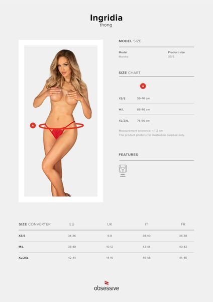 Трусики с доступом Obsessive Ingridia crotchless thong XL/2XL, красные SO9045
