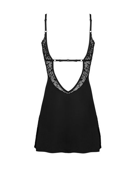 Сорочка Obsessive Bellastia chemise & thong, XS/S, непрозора, фігурне декольте, стрінги в наборі SX1128