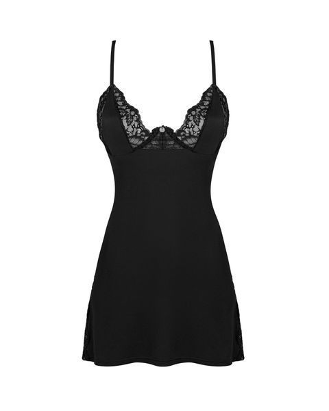 Сорочка Obsessive Bellastia chemise & thong, XS/S, непрозора, фігурне декольте, стрінги в наборі SX1128