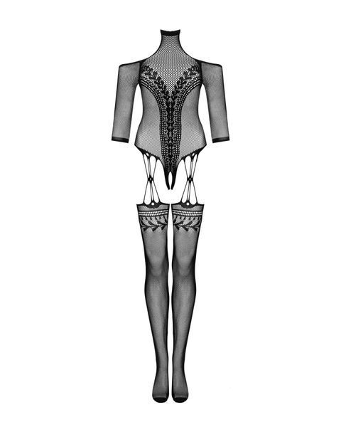 Нейлоновий бодістокінг з імітацією панчіх Obsessive Bodystocking G333 S/M/L, black, з доступом SO7699