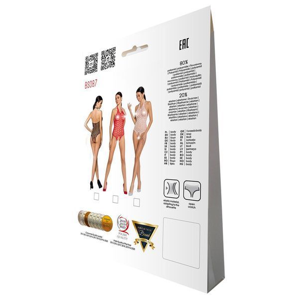 Бодистокинг в крупную сетку Passion BS087 black, открытая спина, халтер, с доступом SO6379