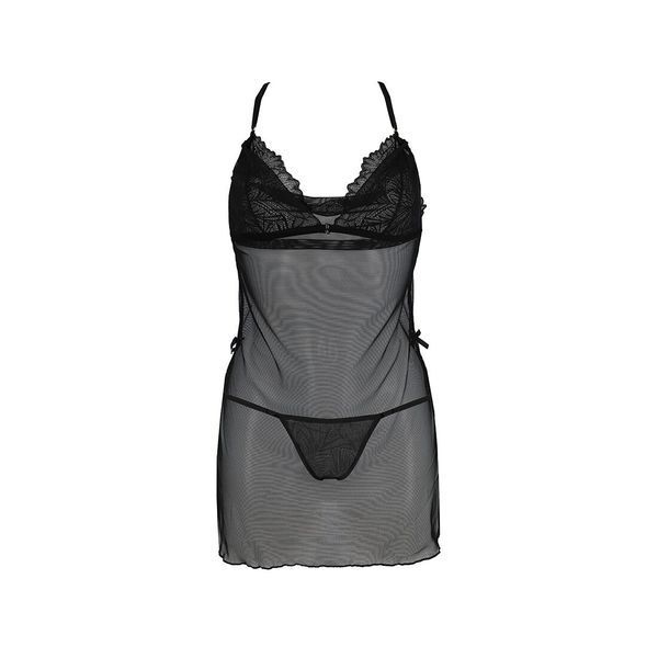 Сорочка Passion DELIENA CHEMISE S/M black, стринги с заниженной талией SO8419