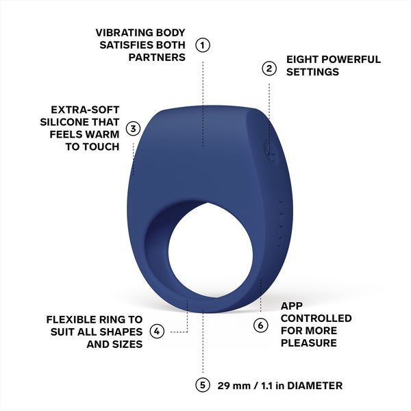 Эрекционное кольцо с вибрацией LELO Tor 3 Base Blue, управление со смартфона SX0701