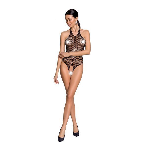 Бодистокинг в крупную сетку Passion BS087 black, открытая спина, халтер, с доступом SO6379