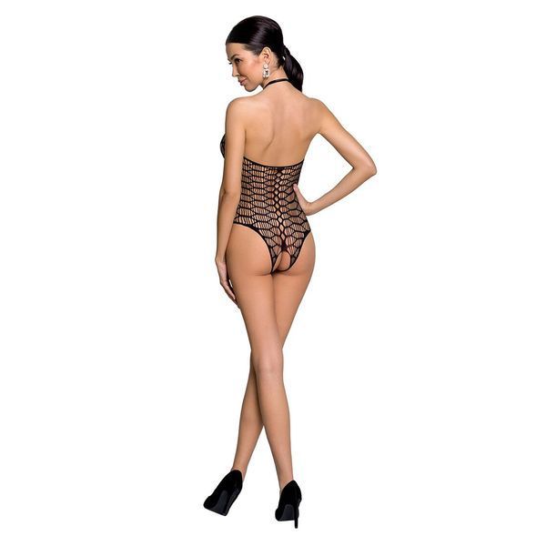 Бодистокинг в крупную сетку Passion BS087 black, открытая спина, халтер, с доступом SO6379