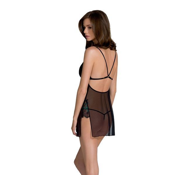 Сорочка Passion DELIENA CHEMISE S/M black, стринги с заниженной талией SO8419