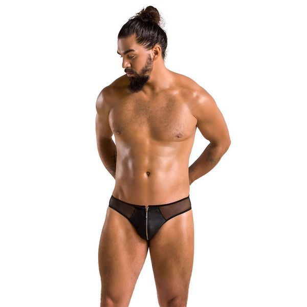 Чоловічі сліпи на блискавці Passion 042 SLIP TIMMY XXL/XXXL Black, екошкіра, сітка SO7599