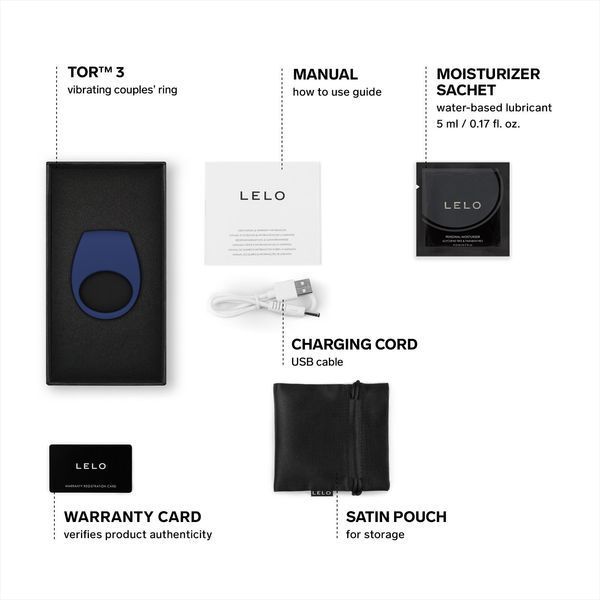 Эрекционное кольцо с вибрацией LELO Tor 3 Base Blue, управление со смартфона SX0701
