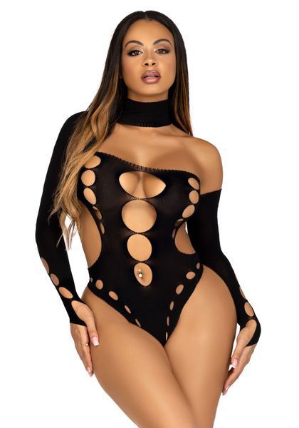 Безшовне боді на одне плече Leg Avenue Seamless thong back bodysuit, One Size, чорне SO9097