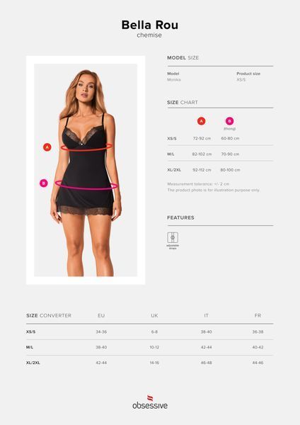 Сорочка та трусики Obsessive Bella Rou chemise & thong XL/2X SO7860