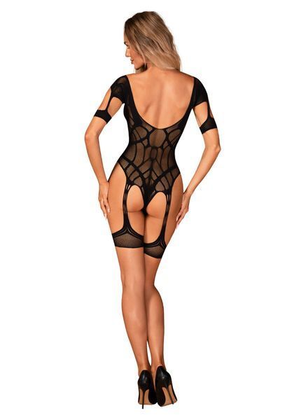 Нейлоновий бодістокінг з імітацією гартер Obsessive Bodystocking G334 S/M/L, black, з доступом SO7700