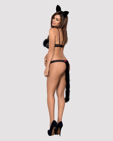 Еротичний костюм гепарду Obsessive Gepardina 3 pcs costume S/M, чорний, хутряне оздоблення, монокіні SO7276