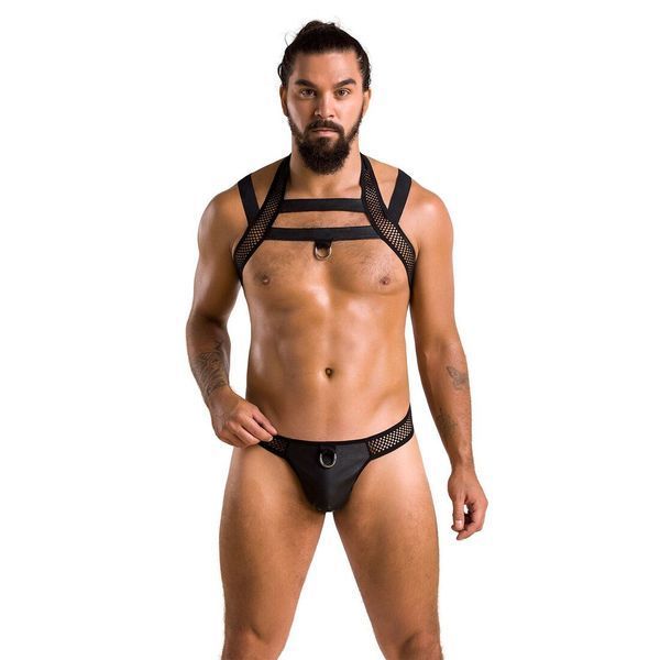 Комплект чоловічої білизни з кріпленнями Passion 043 JACOB L/XL Black, труси, шлейки SO7600