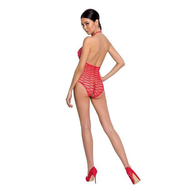 Бодистокинг в крупную сетку Passion BS087 red, открытая спина, халтер, с доступом SO6380