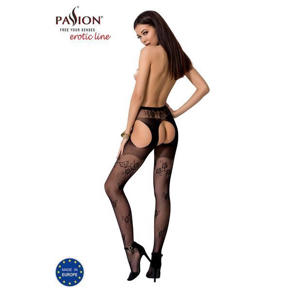 Сексуальные колготки-бодистокинги Passion S022 One Size, Black, имитация чулок и пояса с гартерами PSS022B