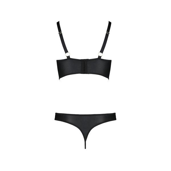 Комплект з екошкіри з люверсами та ремінцями Passion MALWIA BIKINI XXL/XXXL, black, бра та трусики SO5764