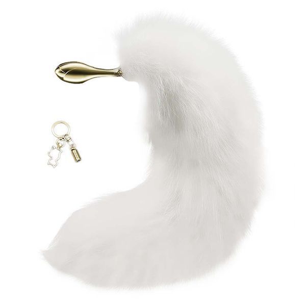 Металлическая анальная пробка Лисий хвост LOCKINK SEVANDA White Fox-Tail Anal Rose-shape Plug SX0866