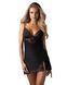 Пеньюар Obsessive Lobellis chemise & thong, XS/S, черный, кружевная отделка, стринги в комплекте SX1020 фото 1