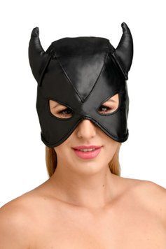 Маска з рогами Master Series: Dungeon Demon Bondage Mask with Horns, чорна SO8800