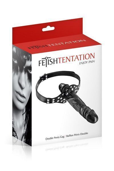 Кляп с двойным фаллоимитатором Fetish Tentation Double Penis Gag Black (мятая упаковка!!!) SO3736-R