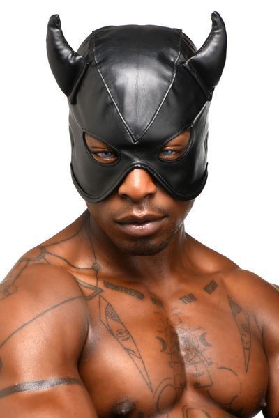 Маска с рогами Master Series: Dungeon Demon Bondage Mask with Horns, черная SO8800
