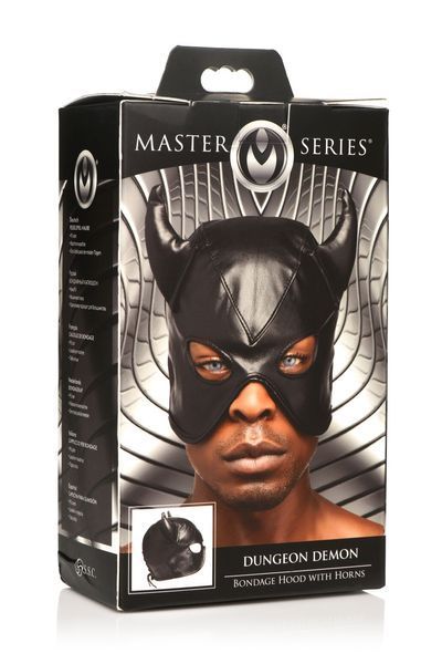 Маска с рогами Master Series: Dungeon Demon Bondage Mask with Horns, черная SO8800
