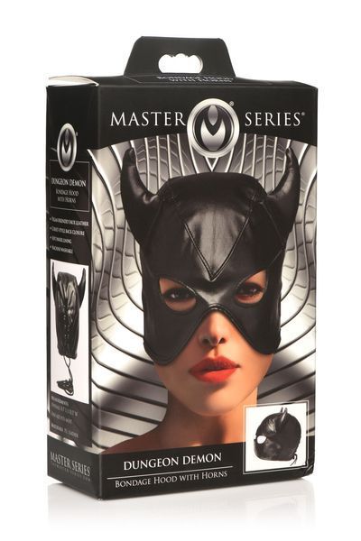 Маска с рогами Master Series: Dungeon Demon Bondage Mask with Horns, черная SO8800