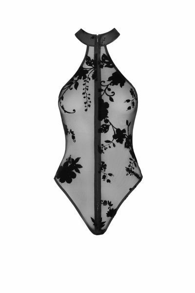 Боді Noir Handmade F314 Ego, 3XL, black, сітка, халтер, високі вирізи, блискавка по всій довжині SX0326