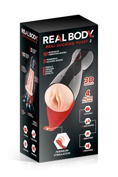 Премиум-вибромастурбатор Real Body - Real Sucking Pussy 2, всасывание, звук, стимуляция промежности SO8692
