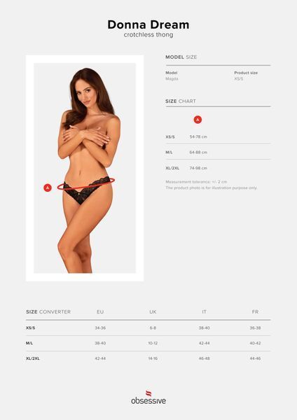 Кружевные стринги Obsessive Donna Dream crotchless thong XS/S Black, открытый доступ SO8642
