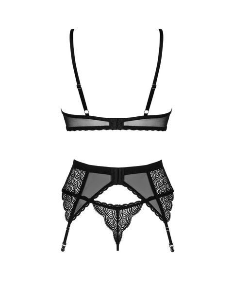 Комплект Obsessive Chemeris 3-pcs set XS/S, стрінги, пояс для панчіх, бюстгальтер SO9767