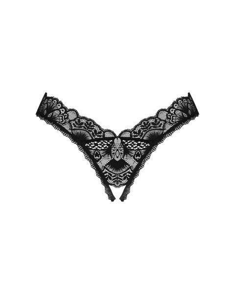 Кружевные стринги Obsessive Donna Dream crotchless thong XS/S Black, открытый доступ SO8642