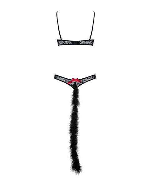 Эротический костюм гепарда Obsessive Gepardina 3 pcs costume L/XL, черный, меховая отделка, монокини SO7277