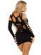 Мини-платье Leg Avenue Shredded cut-out mini dress, One Size, черное, длинный рукав, фигурные вырезы SX1069 фото 3