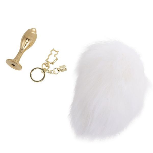 Металева анальна пробка &mdash; кролячий хвіст LOCKINK SEVANDA White Bunny-Tail Anal Rose-shape Plug SX0867