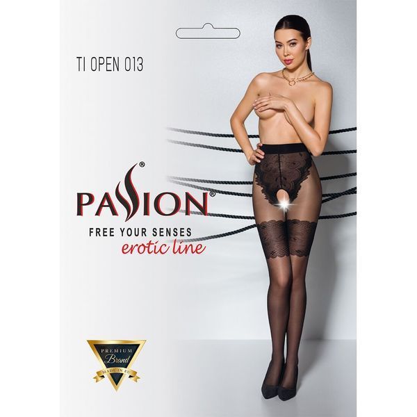 Колготки с открытым доступом, ажурные трусики и подвязки Passion TIOPEN 013 1/2 (20/40 den), black SO5816