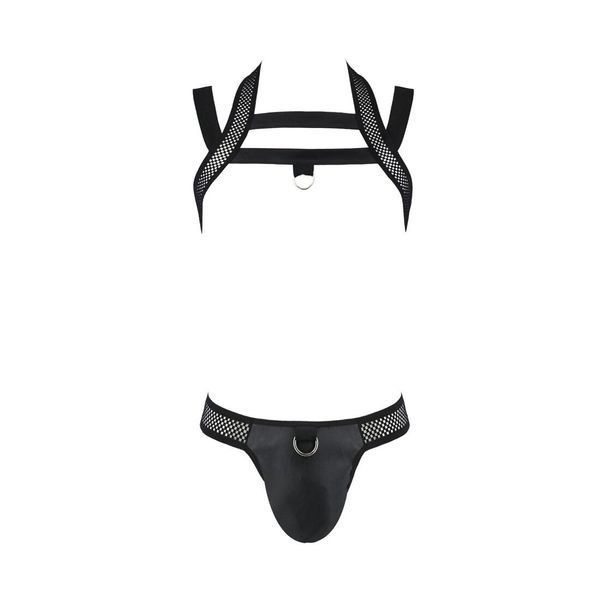 Комплект мужского белья с креплениями Passion 043 JACOB S/M Black, трусы, шлейка SO7601