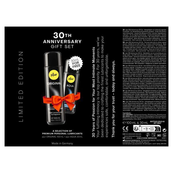 Ювілейний набір лубрикантів pjur 30th Anniversary Gift Set: Original 100 мл та Aqua 30 мл SX2799