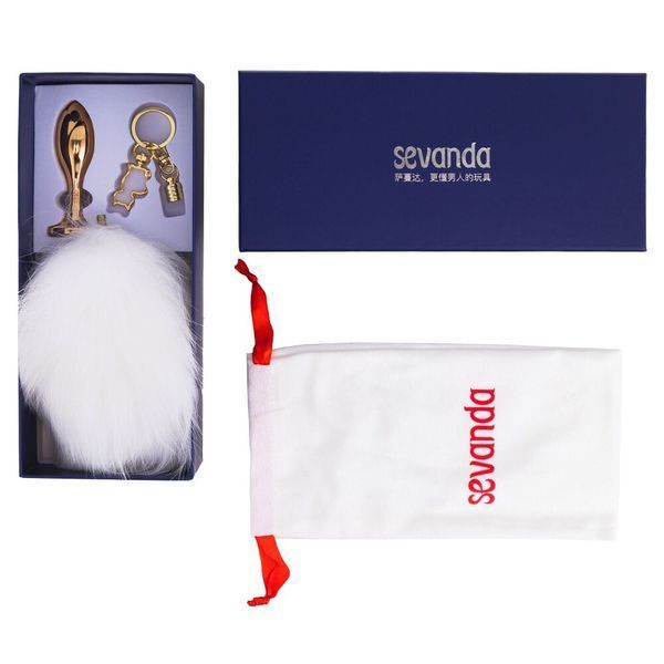 Металева анальна пробка &mdash; кролячий хвіст LOCKINK SEVANDA White Bunny-Tail Anal Rose-shape Plug SX0867