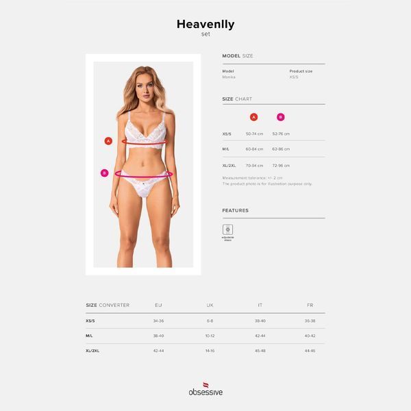 Еротичний комплект Obsessive Heavenlly 2-pcs set XL/2XL, бюстгальтер і танга SO8174