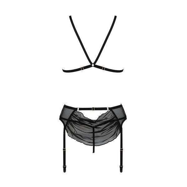Комплект с открытым доступом Passion DELIENA SET L/XL black, лиф, стринги, пояс для чулок SO8421