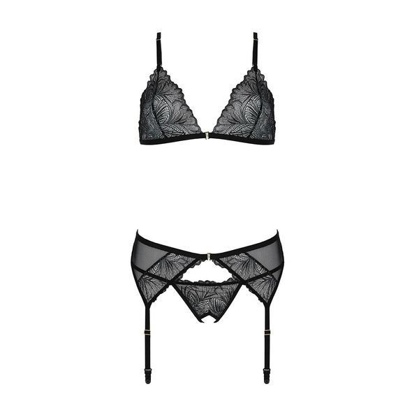 Комплект с открытым доступом Passion DELIENA SET L/XL black, лиф, стринги, пояс для чулок SO8421